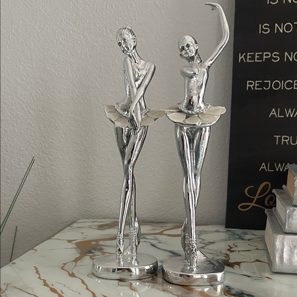 Elegant Silver Ballerina Sculptures